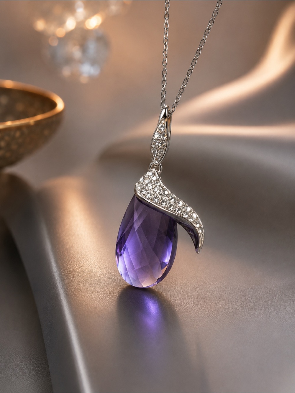 Vintage Swarovski Purple Crystal Necklace Sterling Silver 1990s Glam - Picture 6 of 11